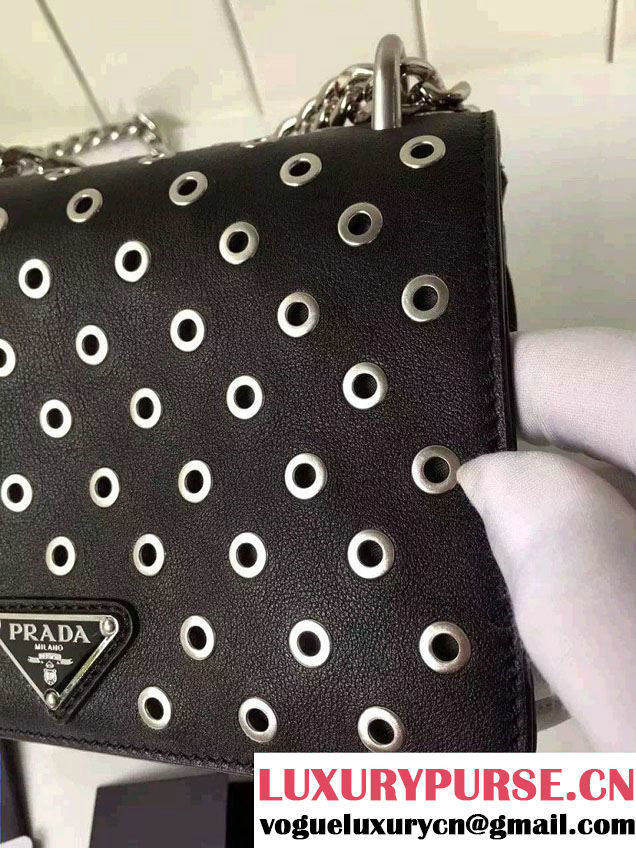 Prada Galleria City Chain Shoulder Bag with Grommet Detail 1BD010 Black 2016
