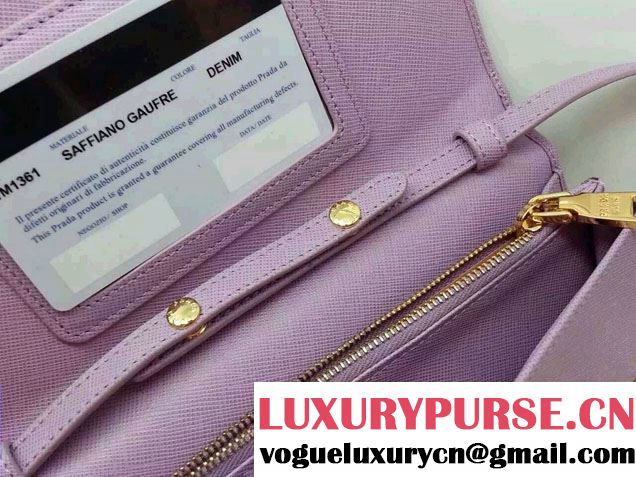 Prada Saffiano Leather Wallet with Shoulder Strap 1M1361 Lavender