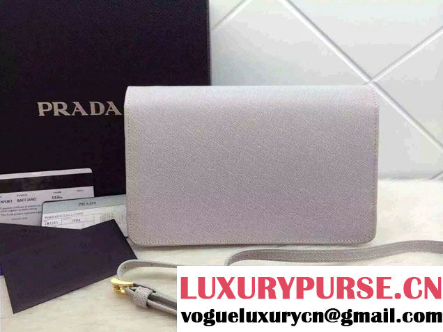Prada Saffiano Leather Wallet with Shoulder Strap 1M1361 White