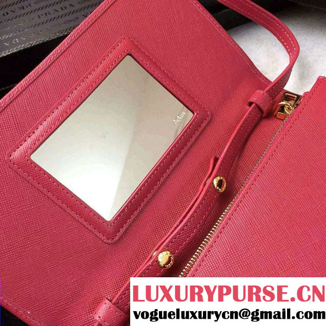 Prada Saffiano Leather Wallet with Shoulder Strap 1M1361 Rosy
