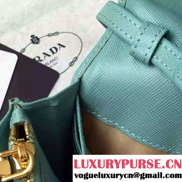 Prada Saffiano Leather Wallet with Shoulder Strap 1M1361 Cyan