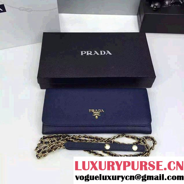 Prada Saffiano Leather Flap Chain Shoulder Wallet 1M1290
