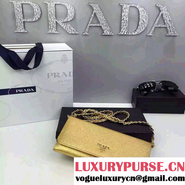 Prada Saffiano Leather Flap Chain Shoulder Wallet 1M1290
