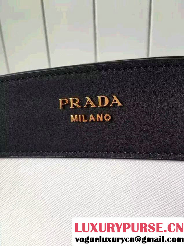 Prada Esplanade Calf and Saffiano Leather Shoulder Bag 1BH043 White/Black 2016