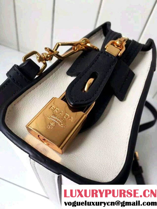 Prada Esplanade Calf and Saffiano Leather Shoulder Bag 1BH043 White/Black 2016