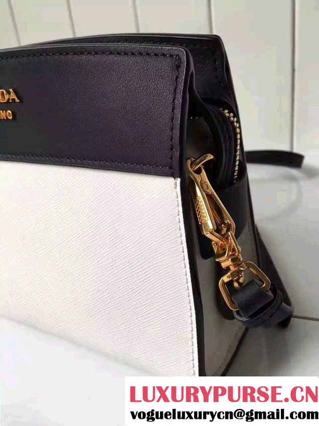 Prada Esplanade Calf and Saffiano Leather Shoulder Bag 1BH043 White/Black 2016