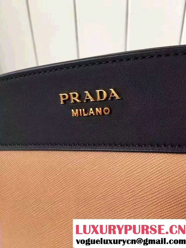 Prada Esplanade Calf and Saffiano Leather Shoulder Bag 1BH043 Khaki/Black 2016