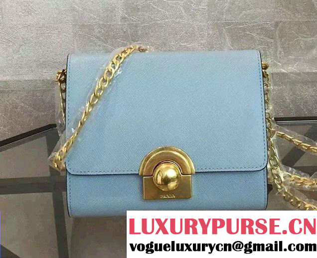 Prada Saffiano Leather Shoulder Bag 1BH007 Sky Blue 2016