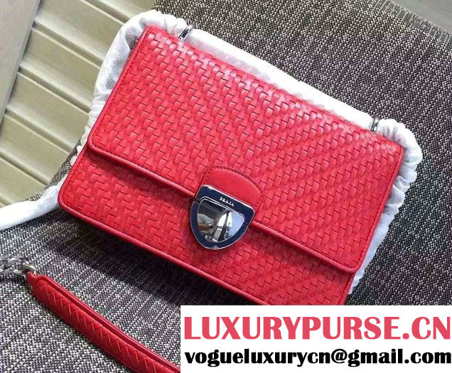 Prada Ethnic Motif Woven Leather Shoulder Bag 1BD038 Red 2016