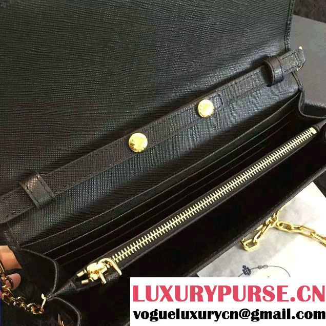 Prada Saffiano Leather Flap Wallet Shoulder Bag 1MT440 Black 2016