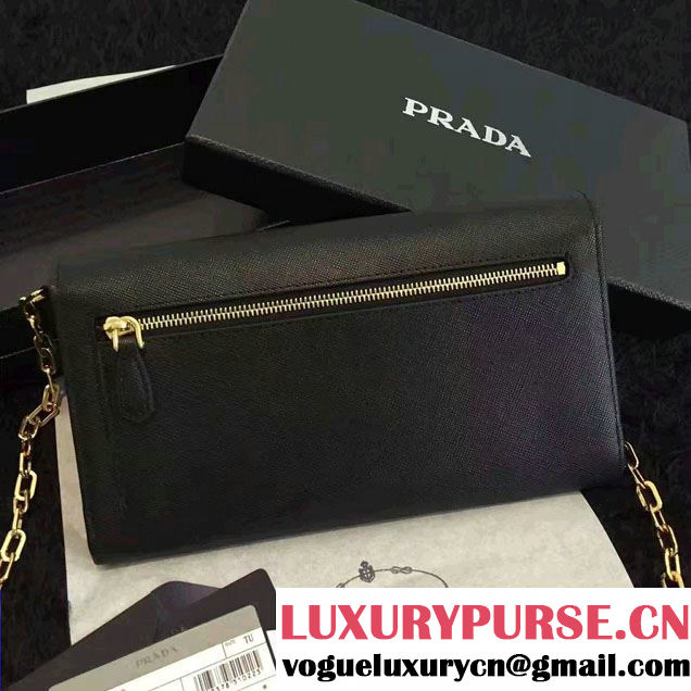 Prada Saffiano Leather Flap Wallet Shoulder Bag 1MT440 Black 2016