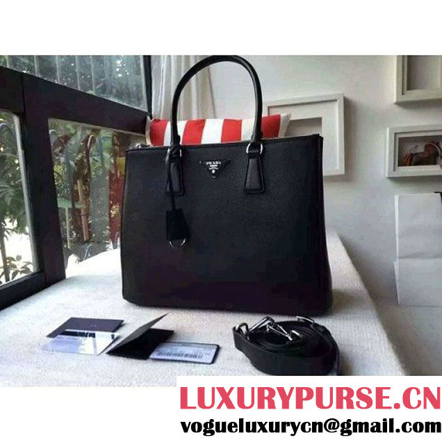 Prada 1BA274 City Calf Leather Galleria Tote Bag Black/Sea (2A016-212317 )
