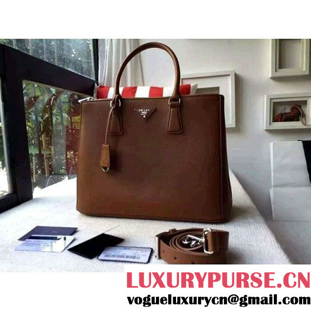 Prada 1BA274 City Calf Leather Galleria Tote Bag Brown/Orange (2A016-212318 )