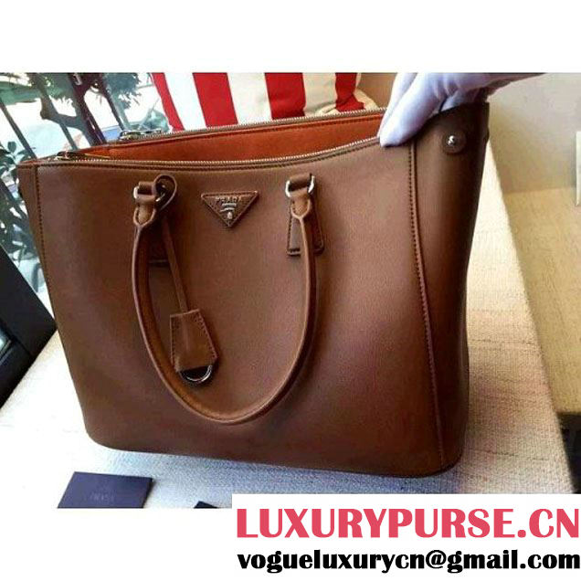 Prada 1BA274 City Calf Leather Galleria Tote Bag Brown/Orange (2A016-212318 )