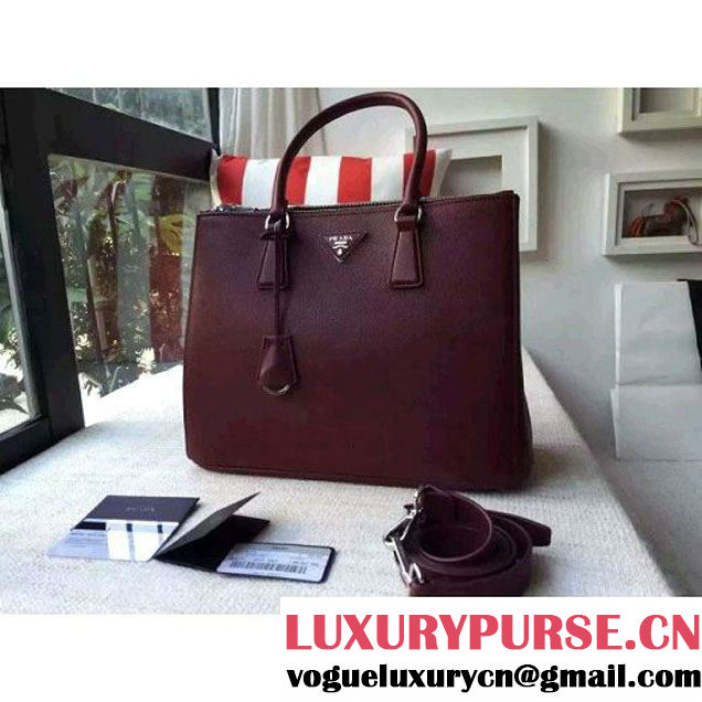 Prada 1BA274 City Calf Leather Galleria Tote Bag Burgundy/Sea (2A016-212319 )