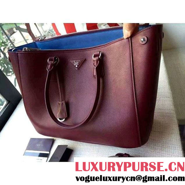 Prada 1BA274 City Calf Leather Galleria Tote Bag Burgundy/Sea (2A016-212319 )