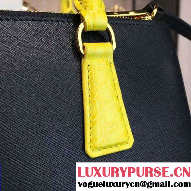 Prada 1BA863 Two-tone Galleria Saffiano Leather Bag Black/Yellow 2016 (2A016-6022902 )