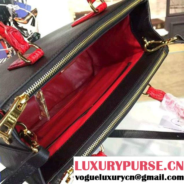 Prada 1BA863 Two-tone Galleria Saffiano Leather Bag Black/Red 2016 (2A016-6022903 )