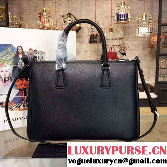 Prada 1BA274 Large Galleria Saffiano Leather Bag Black 2016 (2A016-6022920 )