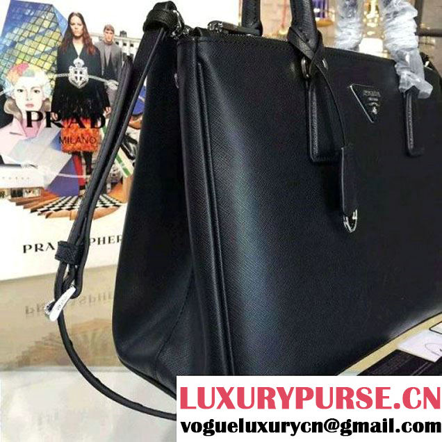 Prada 1BA274 Large Galleria Saffiano Leather Bag Black 2016 (2A016-6022920 )