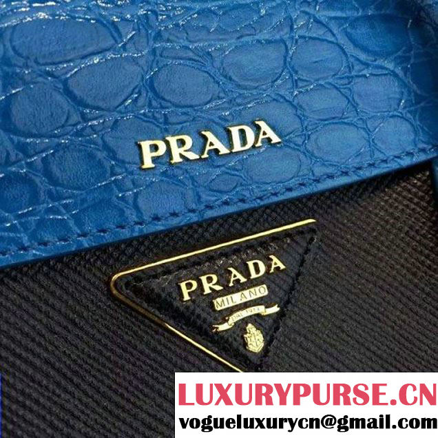 Prada 1BG887  Saffiano Two-tone Double Bag Black/Blue 2016 (2A016-6022912 )