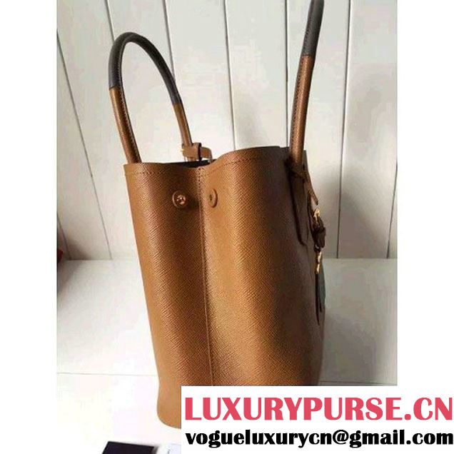 Prada Saffiano Leather Double Bag with Two-tone Handle Caramel/Marble 2016 (2A016-6051900 )