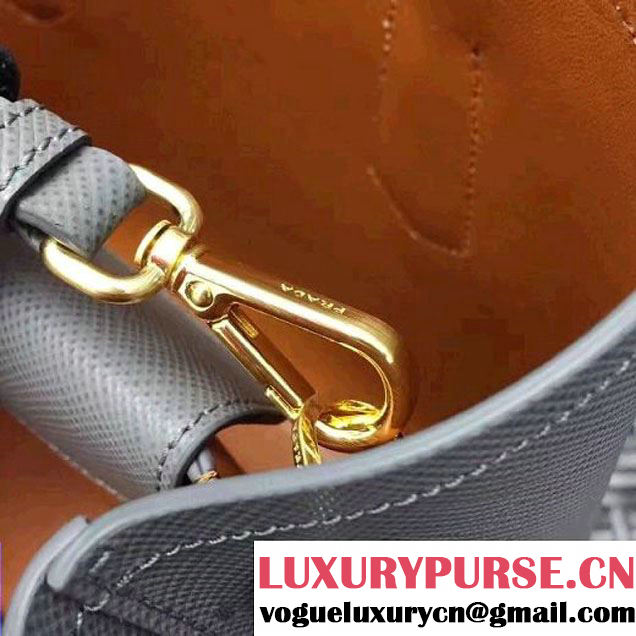 Prada 1BG775 Two-Tone Saffiano Cuir Leather Tote Double Bag Gray 2017 (GYF-7030851 )
