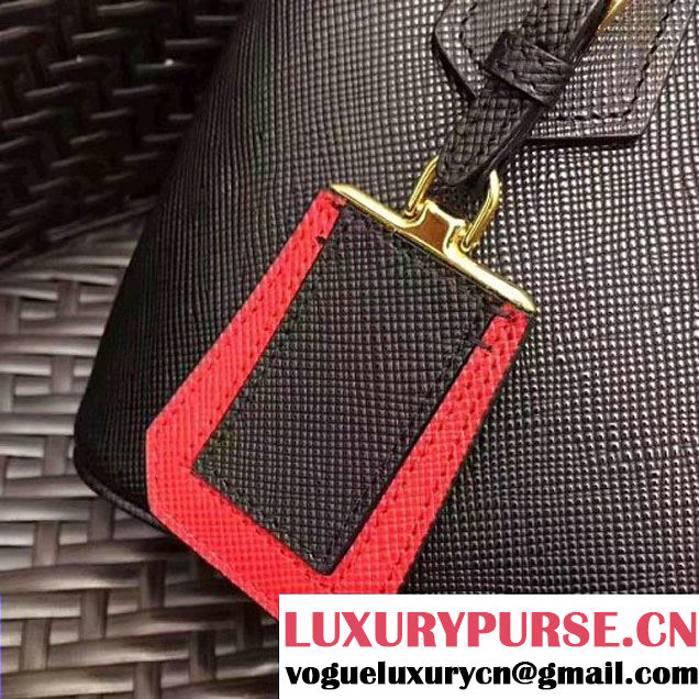 Prada 1BG886 Mini Two-Tone Saffiano Leather Double Bag Black/Red 2017 (GYF-7060145 )