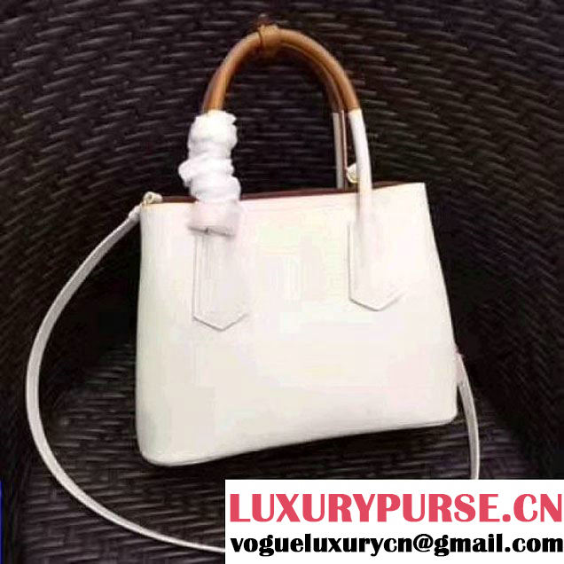 Prada 1BG886 Mini Two-Tone Saffiano Leather Double Bag White/Caramel 2017 (GYF-7060146 )