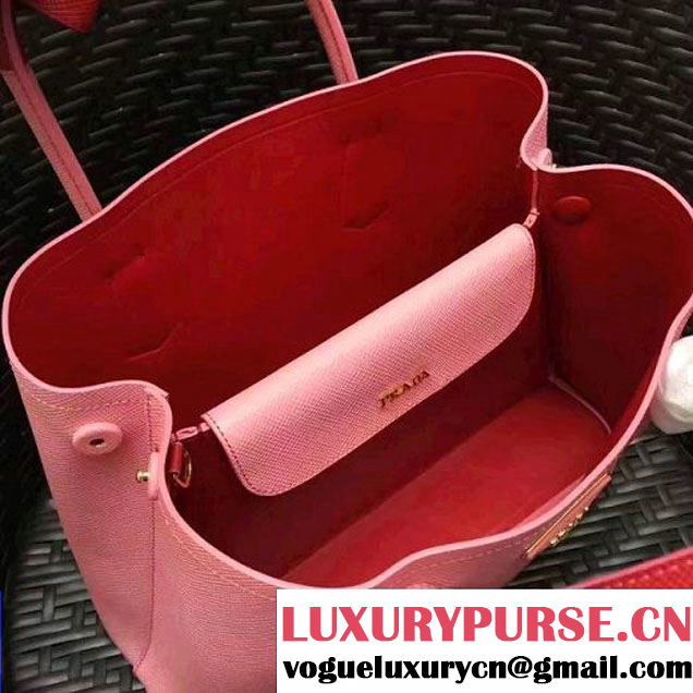 Prada 1BG775 Two-Tone Saffiano Leather Double Bag Pink/Red 2017 (GYF-7060152 )