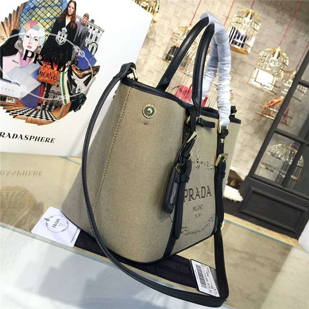Prada Canvas Tote 30cm Bag Calfskin Leather Fall WInter 2016 Collection Black