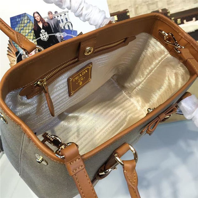 Prada Canvas Tote 30cm Bag Calfskin Leather Fall WInter 2016 Collection Tan