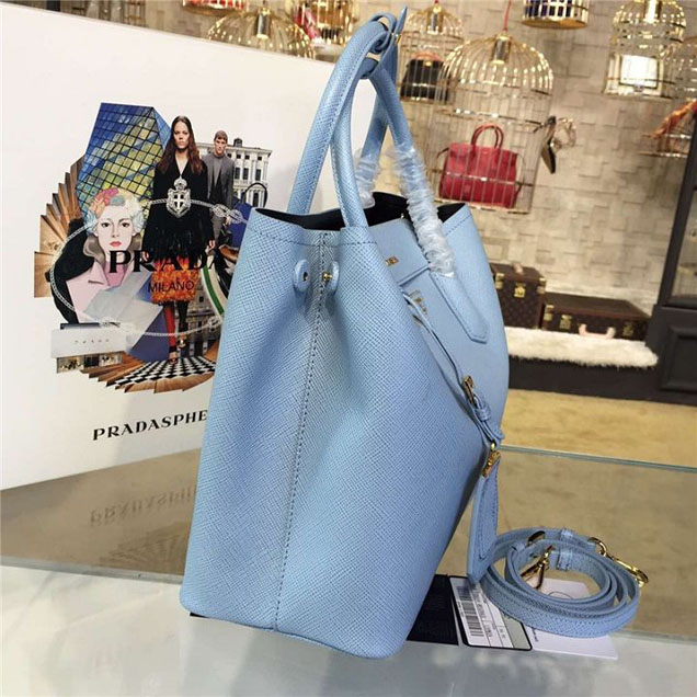 Prada Saffiano Double Handle Tote Bag 33cm Fall Winter 2016 Bag Collection Light Blue