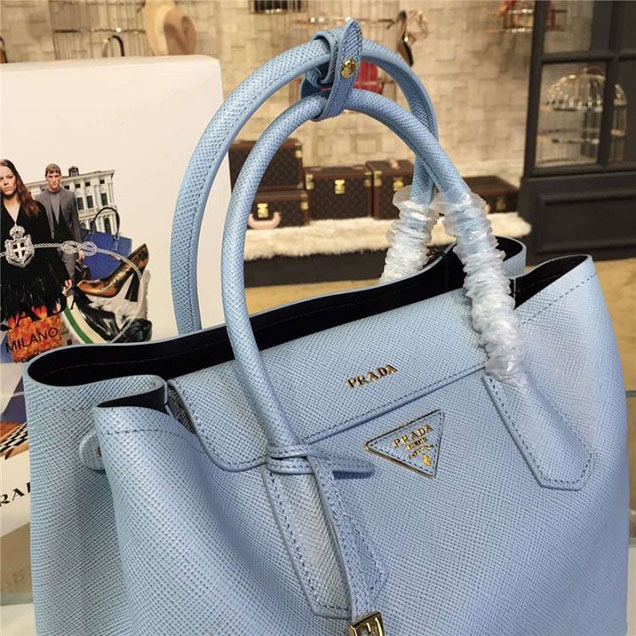 Prada Saffiano Double Handle Tote Bag 33cm Fall Winter 2016 Bag Collection Light Blue