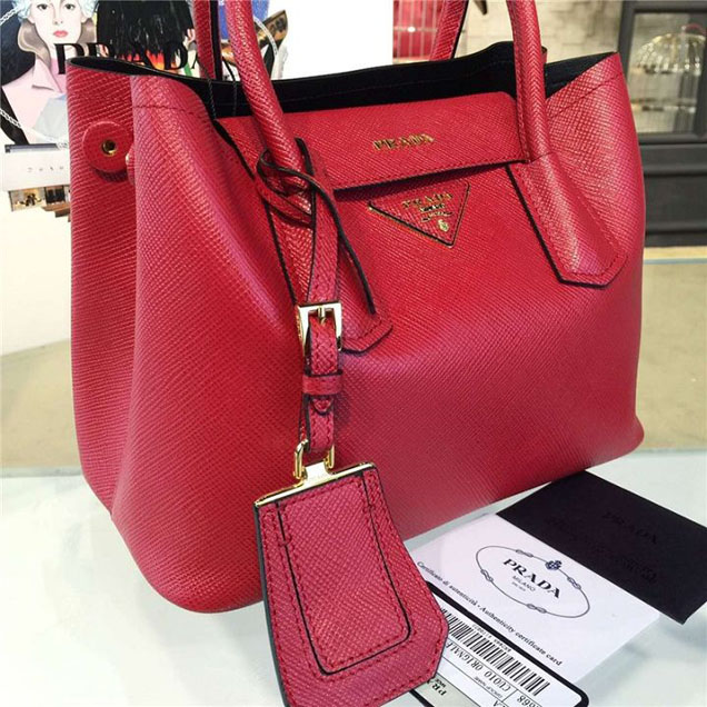 Prada Saffiano Leather Double Handle Tote Bag 26cm Fall Winter 2016 Bag Collection Red