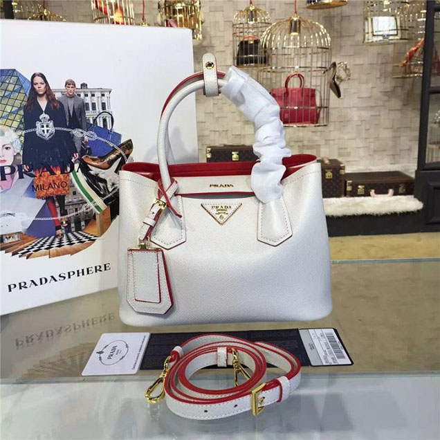 Prada Saffiano Double Handle Tote Bag 26cm Fall Winter 2016 Bag Collection White