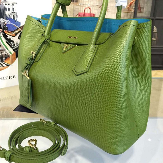 Prada Saffiano Double Handle Tote Bag 33cm Fall Winter 2016 Bag Collection Vert Green
