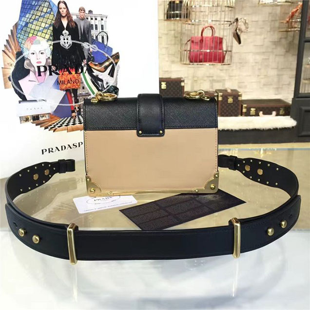 Prada Cahier Shoulder Bag Calfskin Leather 20cm Fall Winter 2016 Bag Collection Beige Black