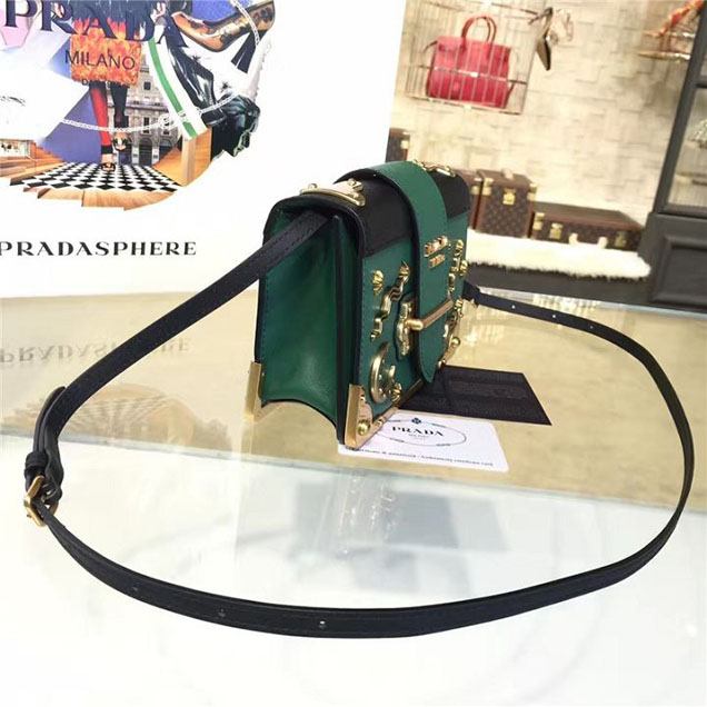 Prada Cahier Astrology Shoulder Bag Calfskin Leather 18cm Fall Winter 2016 Bag Collection Green Black
