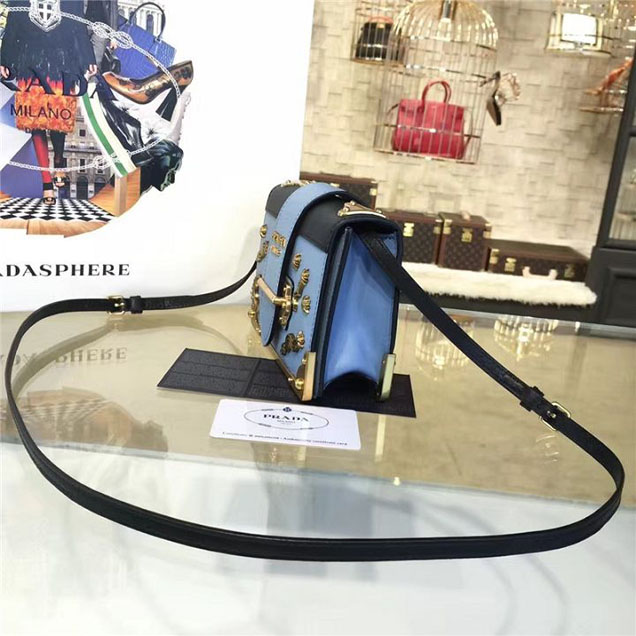 Prada Cahier Astrology Shoulder Bag Calfskin Leather 18cm Fall Winter 2016 Bag Collection Light Blue Black