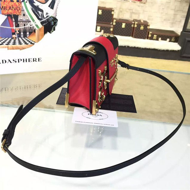 Prada Cahier Astrology Shoulder Bag Calfskin Leather 18cm Fall Winter 2016 Bag Collection Red Black