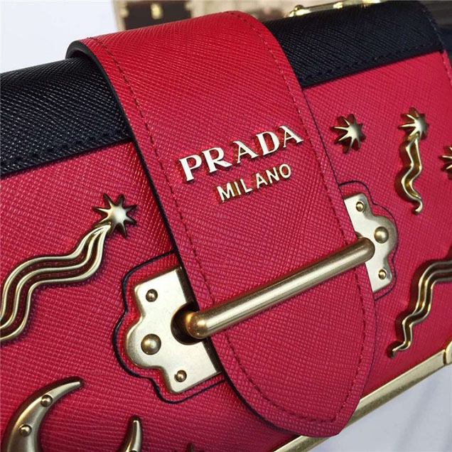 Prada Cahier Astrology Shoulder Bag Calfskin Leather 18cm Fall Winter 2016 Bag Collection Red Black