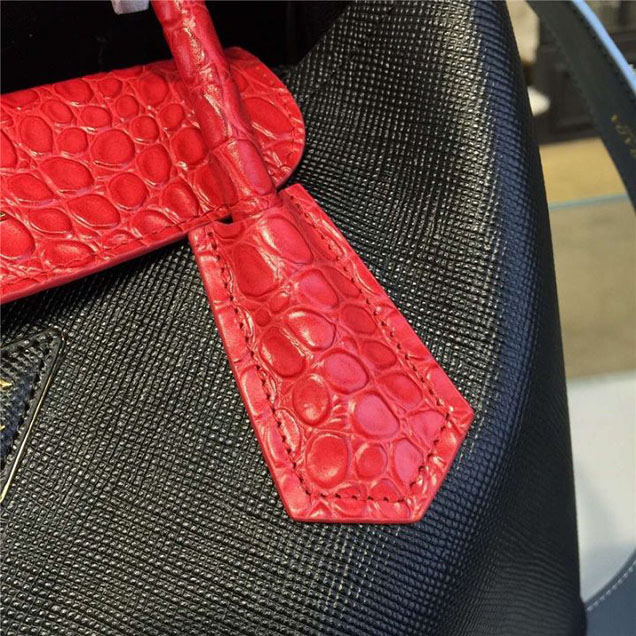 Prada Saffiano Double Handle Tote Bag with Croc Stamp 33cm Fall Winter 2016 Bag Collection Black Red