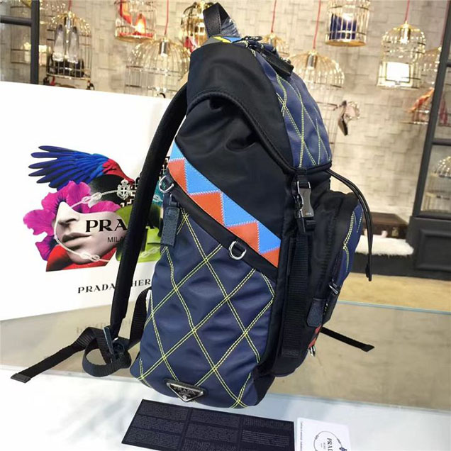 Prada Nylon Backpack 2VZ135 27cm Fall Winter 2017 Bag Collection Multi Gray Black Blue Red