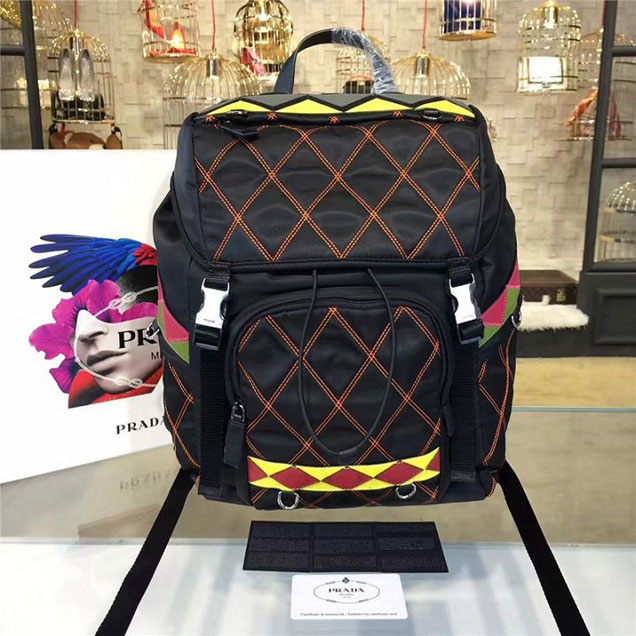 Prada Nylon Backpack 2VZ135 27cm Fall Winter 2017 Bag Collection Multi Black Yellow Red