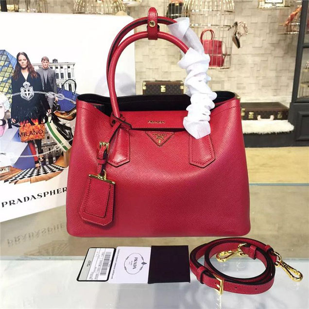 Prada Saffiano Double Handle Tote Bag 30cm Fall Winter 2016 Bag Collection Red