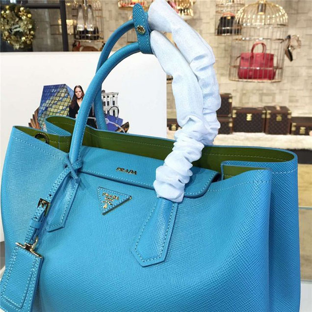 Prada Saffiano Double Handle Tote Bag 35cm Fall Winter 2016 Bag Collection Turquoise Green