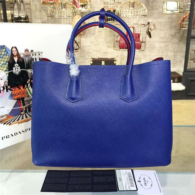 Prada Saffiano Double Handle Tote Bag 35cm Fall Winter 2016 Bag Collection Blue Red