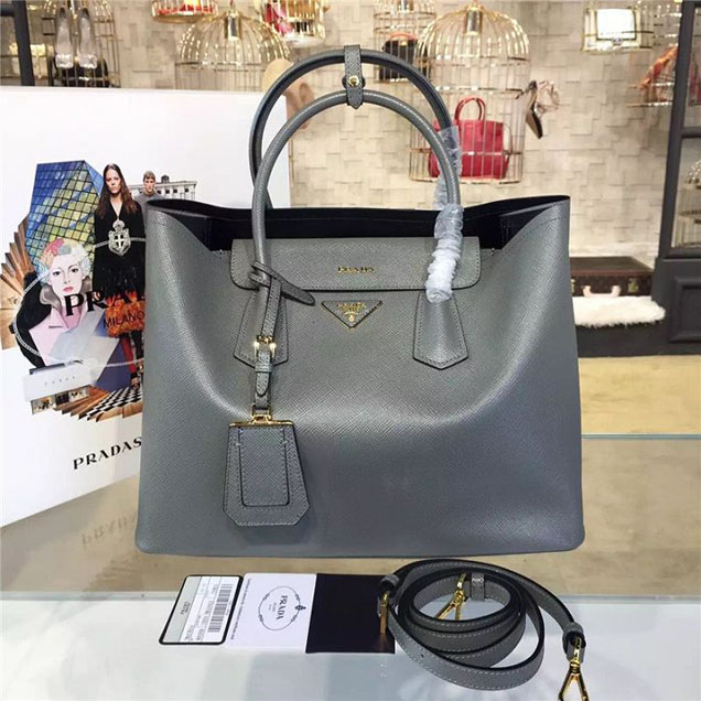 Prada Saffiano Double Handle Tote Bag 35cm Fall Winter 2016 Bag Collection Grey