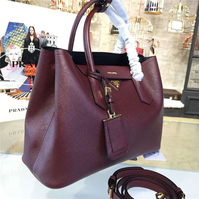 Prada Saffiano Double Handle Tote Bag 33cm Fall Winter 2016 Bag Collection Bordeaux Red